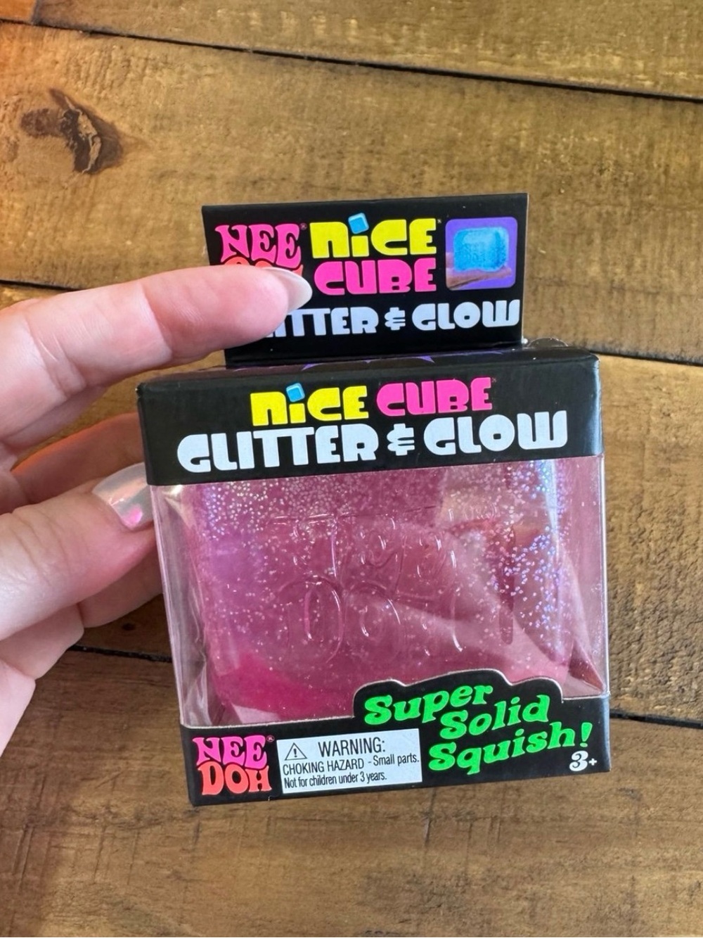 Nee Doh Nice Cube Glitter & Glow Super Solid Squish - pink Glitter